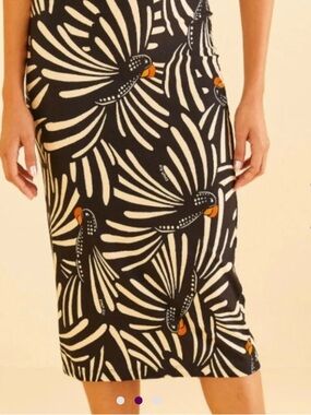 New Anthropologie Farm Rio Satin Slip Toucan Parrot Tropical Resort Midi Skirt M